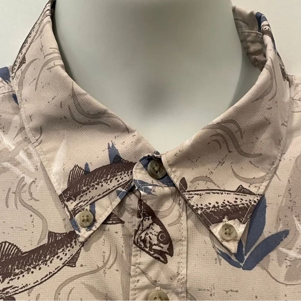 Chaps Blue and Gray Fish Pattern Casual Button Down Shirt, Size XL - Picture 2 of 9